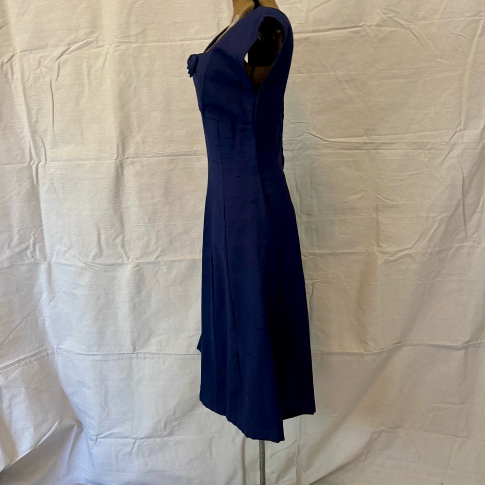 Vintage 60s Mod Navy Blue Textured Cotton Dress Suit Polka Dot Lining Jacket S - Picture 5 of 12